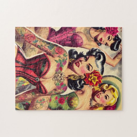 Retro-Eingezogene Mädchen Puzzle (Horizontal)