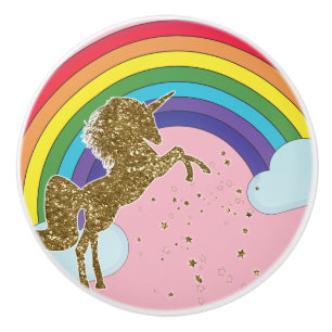 Retro Einhorn Regenbogen & Gold Sterne Mädchen Keramikknauf