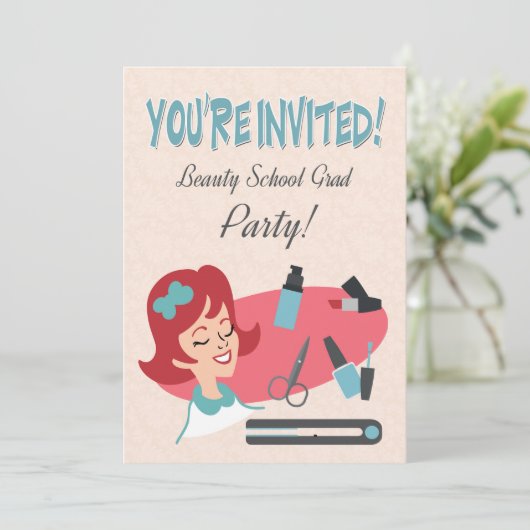 Retro Einladung für ein Party an der Schönheitssch (Stehend Vorderseite)