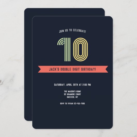 Retro-Einladung in zweistelliger Zahl Einladung (Vorne/Hinten)