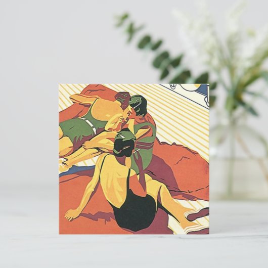 Retro Einladung Sommerhaus ~ Strand ~ Pool-Party (Stehend Vorderseite)