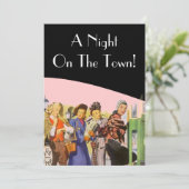Retro Einladungen Nacht auf dem Bachelorette (Stehend Vorderseite)