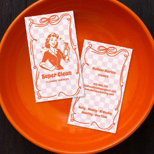 Retro-Einzigartige-Hausmädchen-Hausreinigungsdiens Visitenkarte