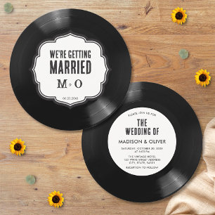 Retro Einzigartige Schwarz-Weiß Vinyl Hochzeit Einladung