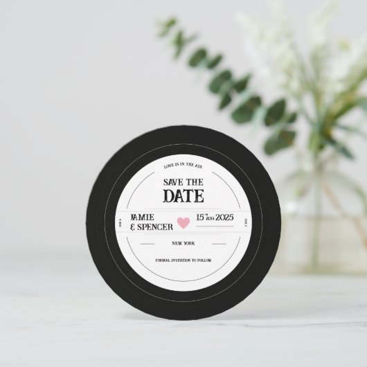 Retro Einzigartige Vinyl Record Hochzeit Speichern Save The Date (Stehend Vorderseite)