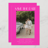 Retro Einzigartiges Hot-Pink Art Deco Foto Hochzei Save The Date (Vorne/Hinten)
