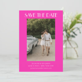 Retro Einzigartiges Hot-Pink Art Deco Foto Hochzei Save The Date