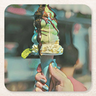 Retro-Eis-Popsiv Rechteckiger Pappuntersetzer