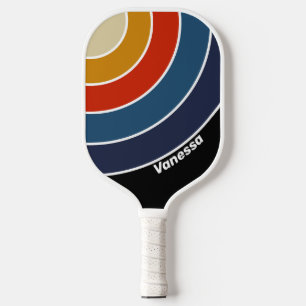 Retro-Eis-Regenbogen-Kreis-Streifen mit Namen Pickleball Schläger