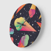 Retro-Eiscreme, kosmische Neon. Große Wanduhr (Winkel)