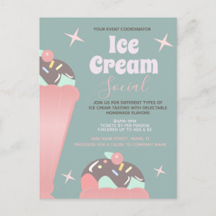 Retro-Eiscreme-Sozial-Sundae-Flugblatt-Einladung   Postkarte
