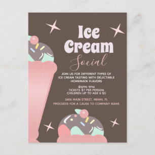 Retro-Eiscreme-Sozial-Sundae-Flugblatt-Einladung Postkarte