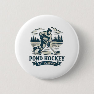 Retro-Eishockeyspieler am Teich Gefrorener See Win Button