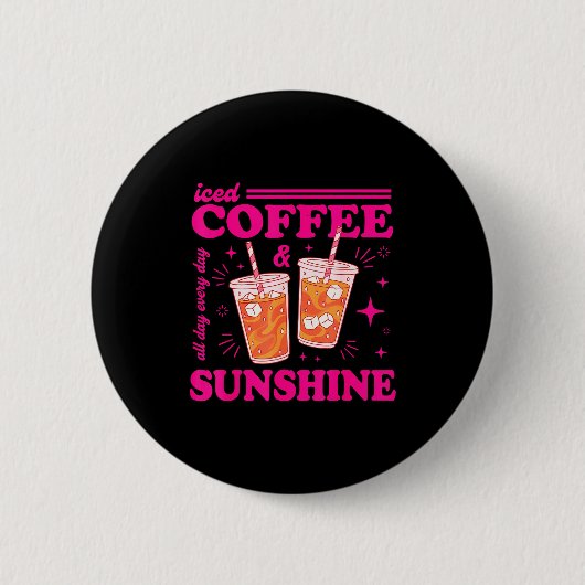 Retro Eiskaffee & Sonnenschein lustiger Sommer Button (Vorderseite)