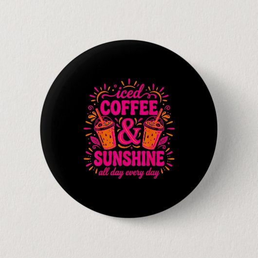 Retro Eiskaffee & Sonnenschein lustiger Sommer Button (Vorderseite)