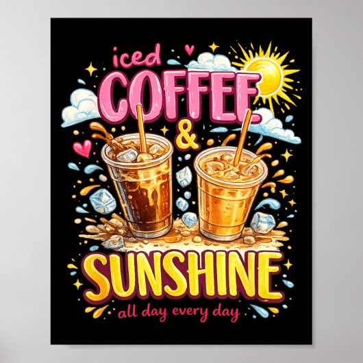 Retro Eiskaffee und Sonnenschein Lustiger Kaffeeli Poster (Vorne)