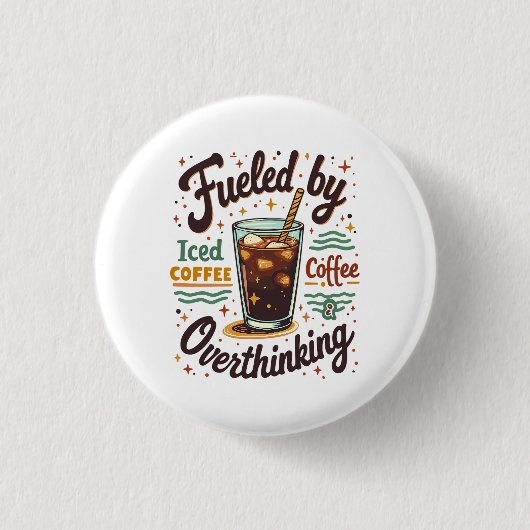 Retro-Eiskaffee und Überdenken Lustiges Grafikdesi Button (Vorderseite)