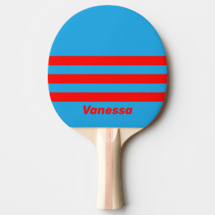 Retro Electric Blau Rot Drei Quer Streifen & Name Tischtennis Schläger