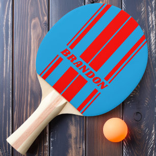 Retro Electric Blau Rot Dual Board Streifen / Name Tischtennis Schläger