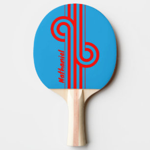 Retro Electric Blau Rot gestreifter Loop mit Namen Tischtennis Schläger