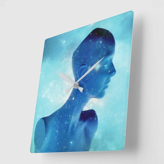 Retro Electric Blue Quadratische Wanduhr (Winkel)