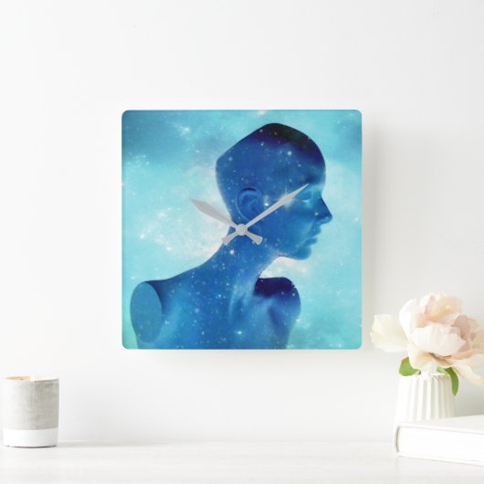 Retro Electric Blue Quadratische Wanduhr (Zuhause)