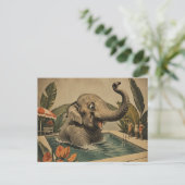Retro-Elefant im Pool Postkarte (Stehend Vorderseite)