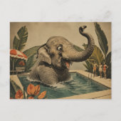 Retro-Elefant im Pool Postkarte (Vorderseite)