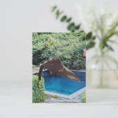 Retro-Elefant im Pool surreale Collage Postkarte (Stehend Vorderseite)