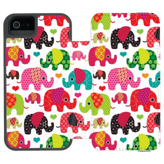 Retro Elefant scherzt Mustertapete Incipio iPhone Geldbeutel-Hülle (Folio Geöffnet)