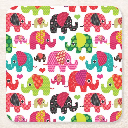 Retro Elefant scherzt Mustertapete Rechteckiger Pappuntersetzer (Vorderseite)