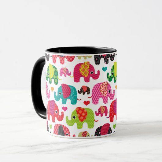 Retro Elefant scherzt Mustertapete Tasse (Vorderseite Links)