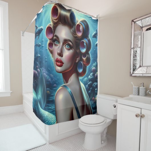 "Retro Elegance 1940er Jahre Meerjungfrau-Button U Duschvorhang (Beispiel)