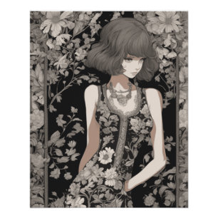 Retro Elegance Anime Girl - Whimsical Dress AI Poster