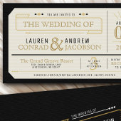 Retro Elegant Black & Gold Vintage Ticket Wedding Einladung