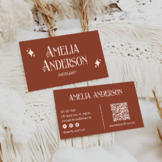 Retro Elegant Blush & Terracota Qr Code Visitenkarte