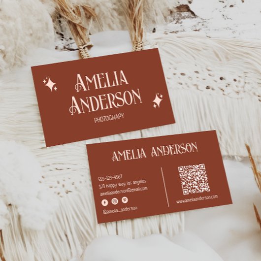 Retro Elegant Blush & Terracota Qr Code Visitenkarte