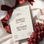 Retro Elegant Burgundy & Ivory Beige Wedding Einladung<br><div class="desc">Machen Sie mit dieser eleganten Hochzeitseinladung eine kühne und zeitlose Erklärung. Die Vorlage ist mit einem tiefroten Hintergrund und einer raffinierten Serif gepaart mit anmutigen Schriftzeichen gestaltet und eignet sich hervorragend für feierliche Hochzeiten, Abend-Empfang oder Weinberge. Die farbenfrohe Bordeaux- und Elfenbeinfarbenpalette schafft eine raffinierte Atmosphäre, während die gepflegte, ausgewogene Anordnung...</div>