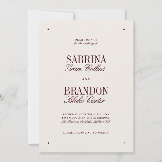 Retro Elegant Burgundy & Ivory Formal Wedding Einladung (Vorderseite)