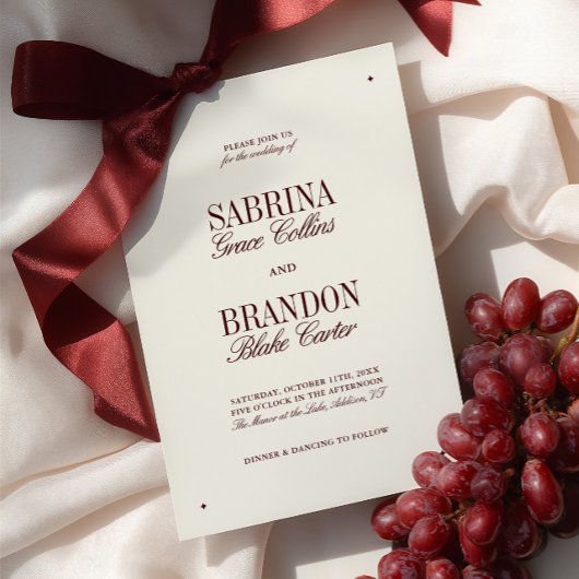 Retro Elegant Burgundy & Ivory Formal Wedding Einladung