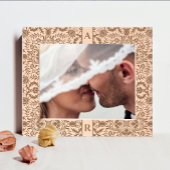 Retro Elegant Floral Couple Name Initial Monogramm Geätzte Rahmen