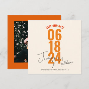 Retro Elegant Modernes Florales Orange Save-the-Da Einladung