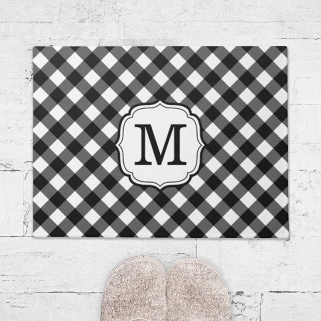Retro Elegant Personalized Gingham Door Mat Fußmatte (retro elegant personalized black and white gingham door mat)