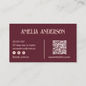 Retro Elegant Rosé & Burgunder QR-Code Visitenkarte (Rückseite)