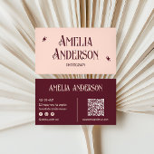 Retro Elegant Rosé & Burgunder QR-Code Visitenkarte