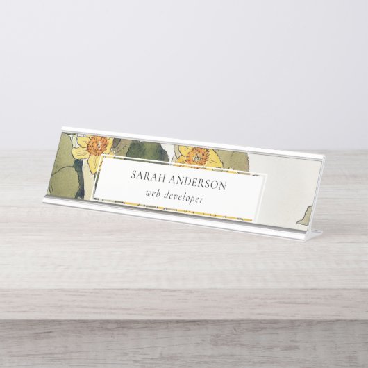 Retro Elegant Rustikal Gelb Gelb Grün Daffodil Blü Schreibtischnamensplakette (Vorderseite )