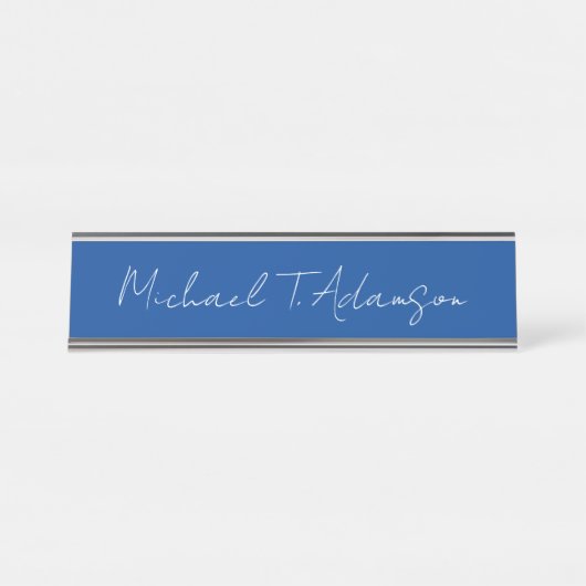 Retro Elegant Schlicht Simple Deep Blue Calligraph Schreibtischnamensplakette (Vorderseite )
