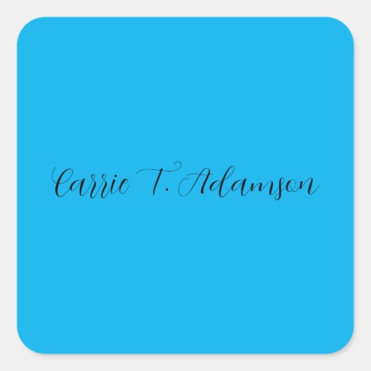 Retro Elegant Schlicht Sky Blue Calligraphy Name Quadratischer Aufkleber (Vorderseite)