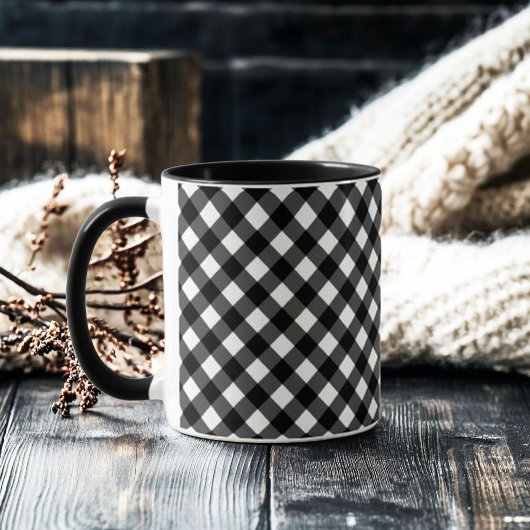 Retro Elegant Schwarz-Weiß Gingham Tasse