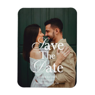 Retro Elegant Script Photo Wedding Save The Date Magnet